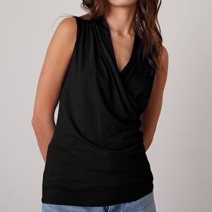Duarte Black V-Neck Faux Wrap Sleeveless Plunge Top